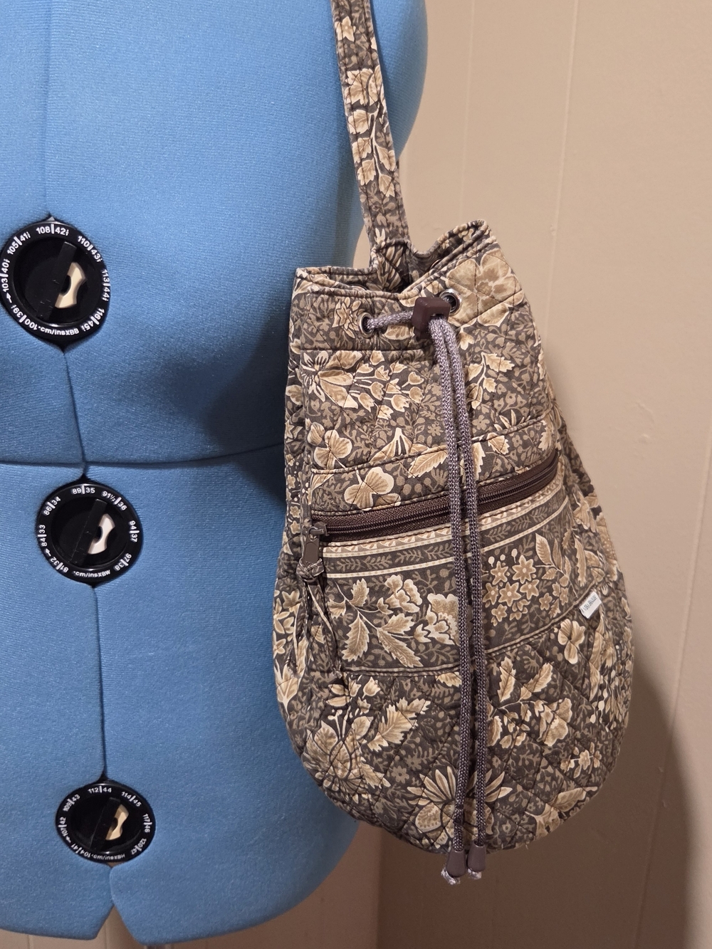 90s Vera Bradley Brown Floral Drawstring Crossbody Sling Bag